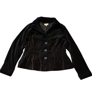 Joan Rivers Womens Black Velvet Gathered Waist Blazer Jacket Size L